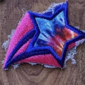 pie dye, tie dyed rainbow embroidered shooting star patch